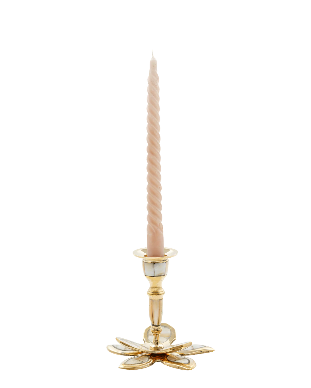 Flower Pearl Candle Holder in Brass