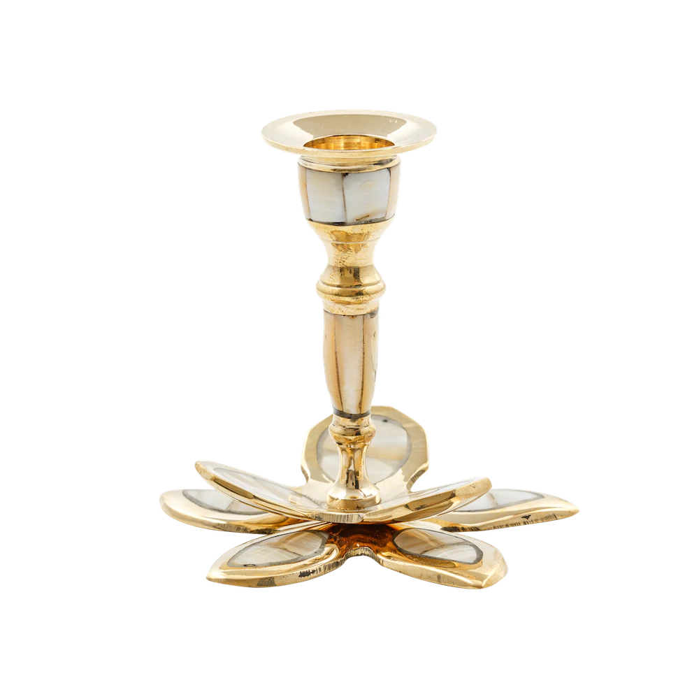 Flower Pearl Candle Holder in Brass