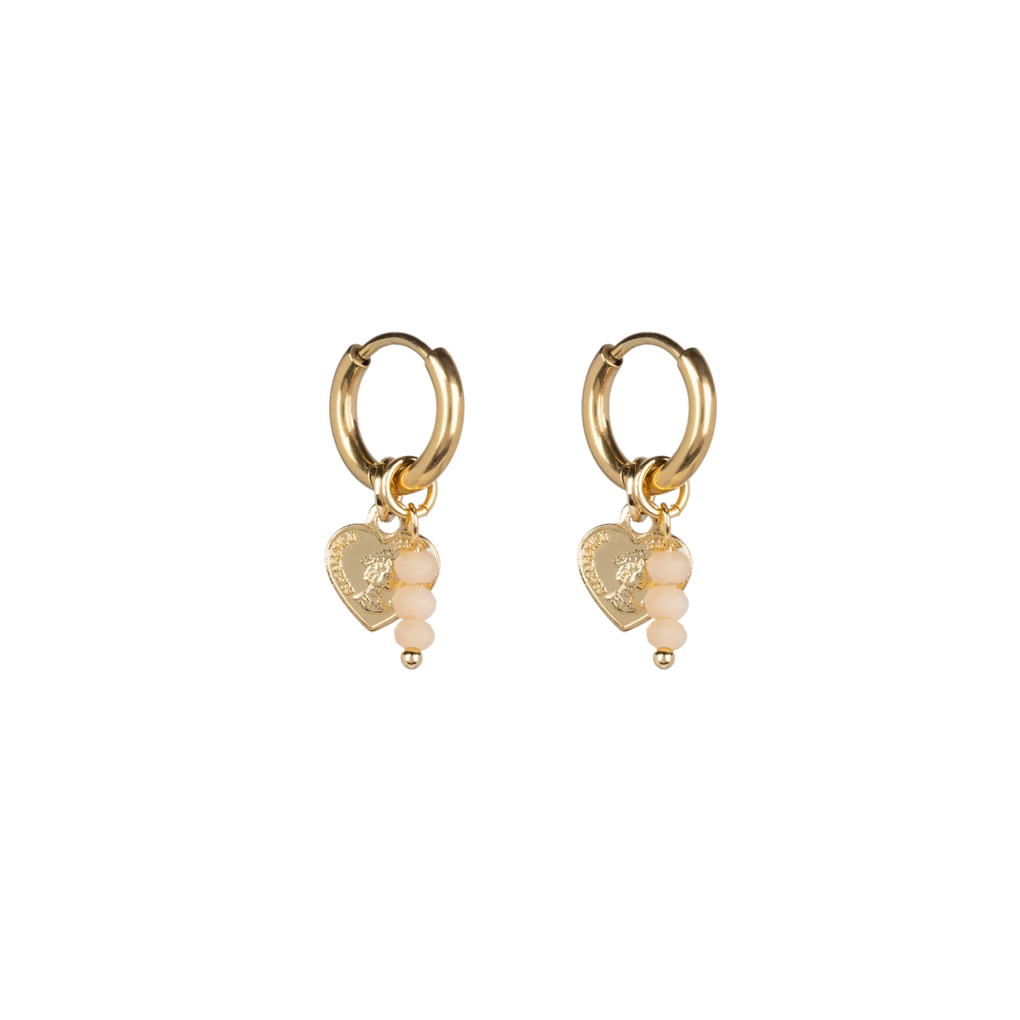 14K Gold Plated Elizabeth Heart Coin Pearls/Beads Earrings
