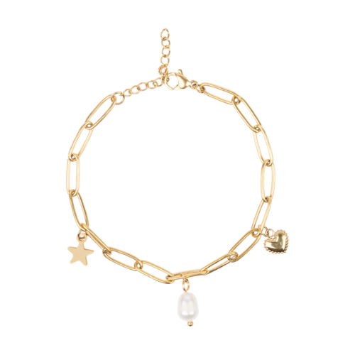 Heart and Pearl Chain Bracelet