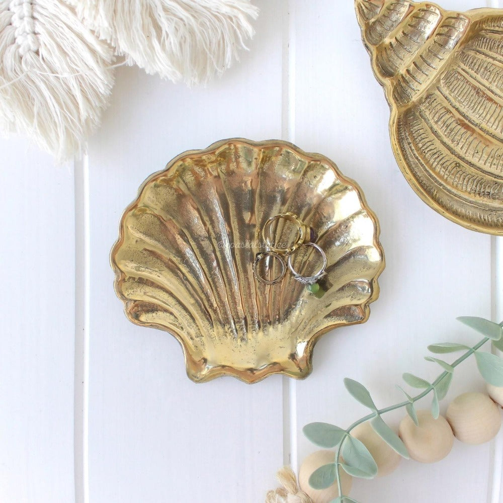 Brass Gold Clam Shell Trinket Dish