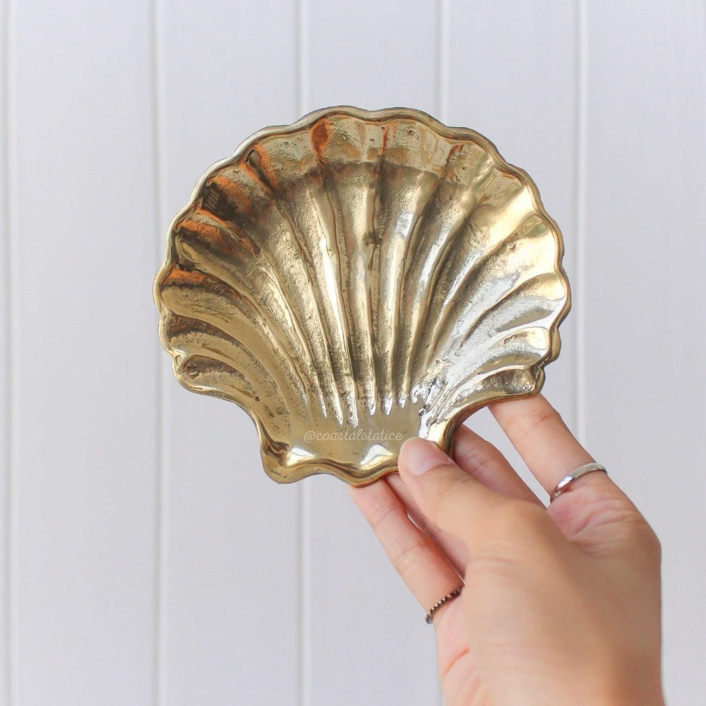 Brass Gold Clam Shell Trinket Dish