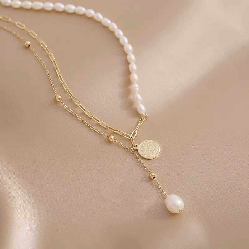 14K Gold Plated Coin Pearl Necklace