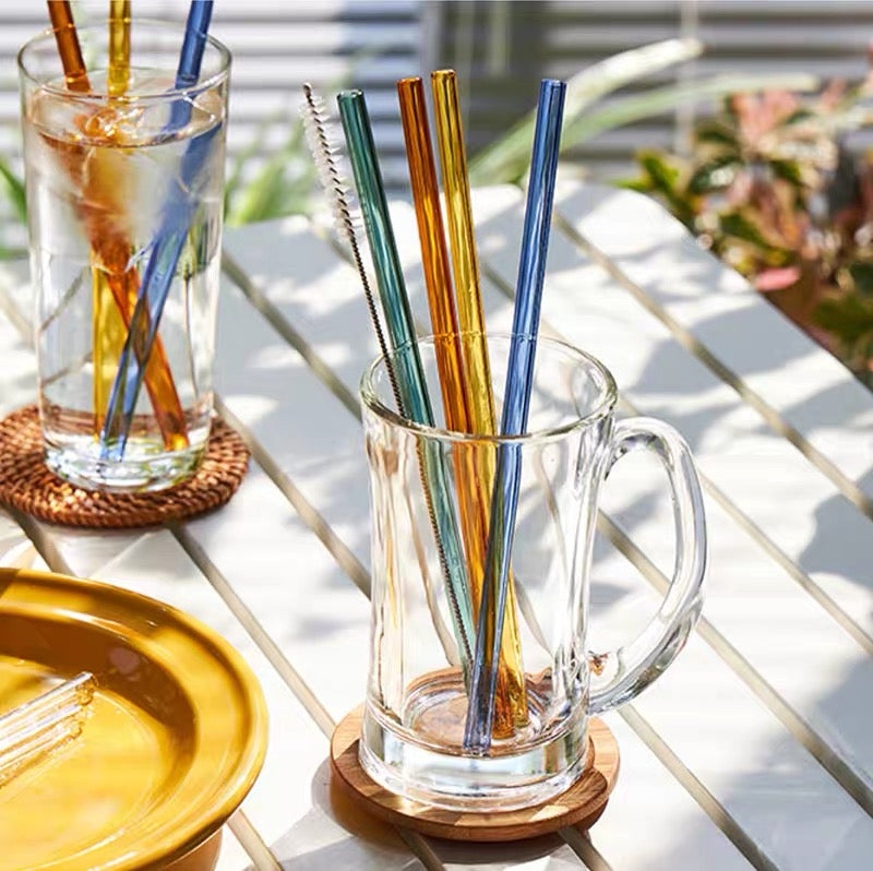 Colour Glass Straws (Set of 4 with brush)