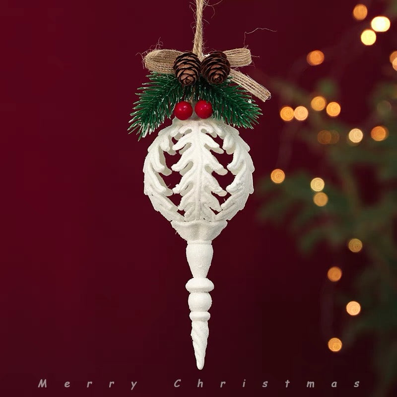 Snowy Teardrop Ornament with Pine and Mistletoe