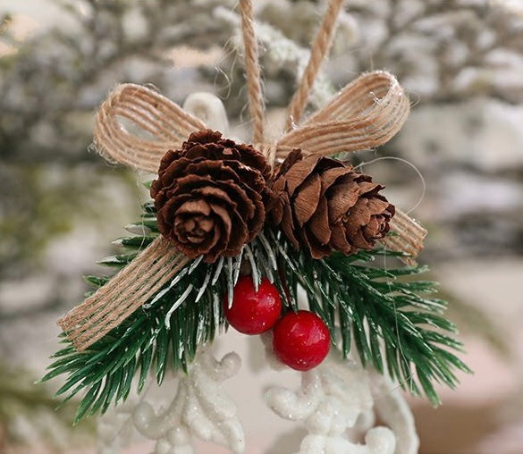 Snowy Teardrop Ornament with Pine and Mistletoe