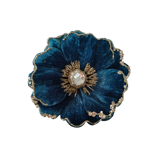 Royal Blue Velvet Magnolia Clip On Christmas Flower