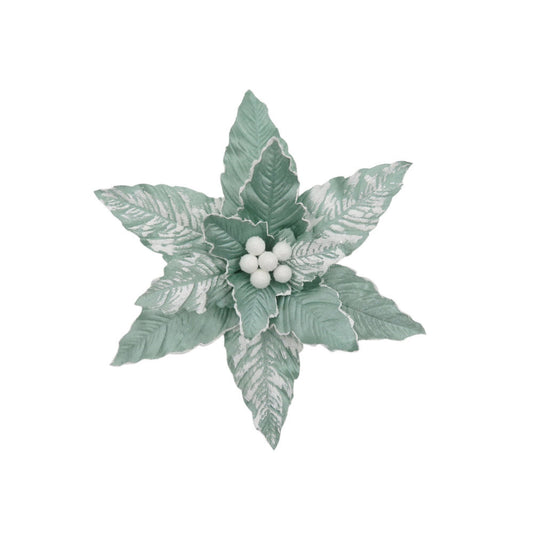 Mint & White Christmas Poinsettia Clip-On Flower