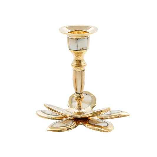 Flower Pearl Candle Holder in Brass