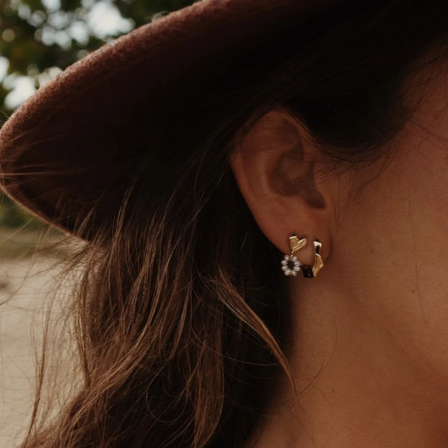 14K Gold Plated Heart Pearls Earrings