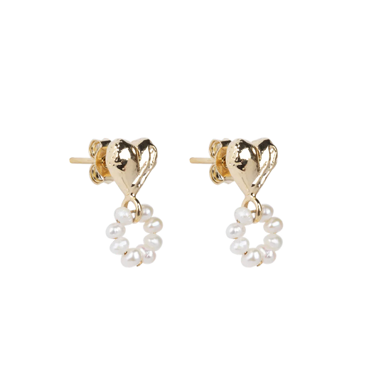 14K Gold Plated Heart Pearls Earrings