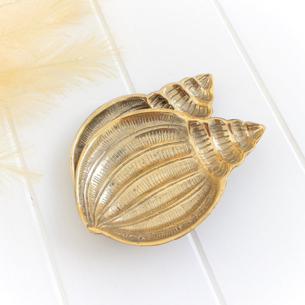 Brass Gold Clam Shell Trinket Dish Coastal Statice