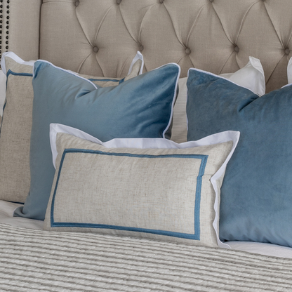 Duck Egg Blue Premium Velvet White Piping Cushion Cover