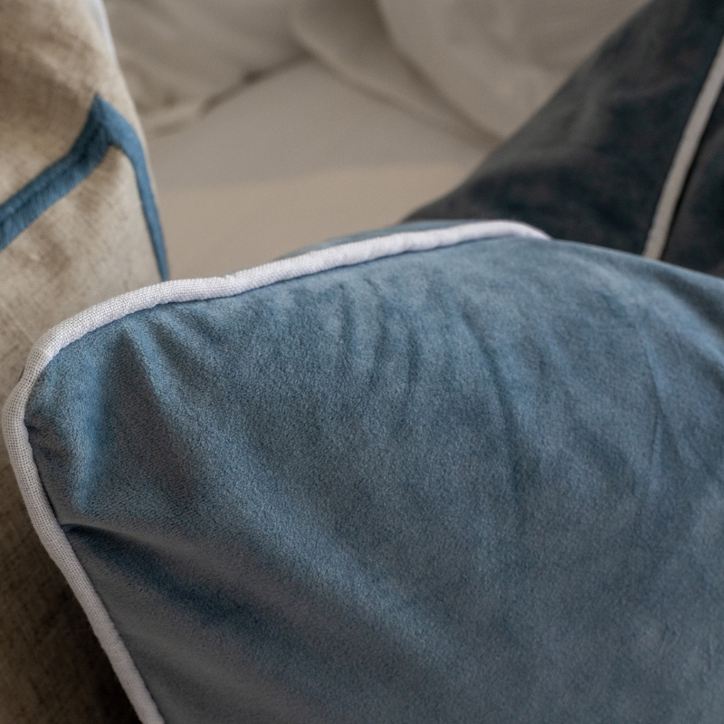 Duck Egg Blue Premium Velvet White Piping Cushion Cover