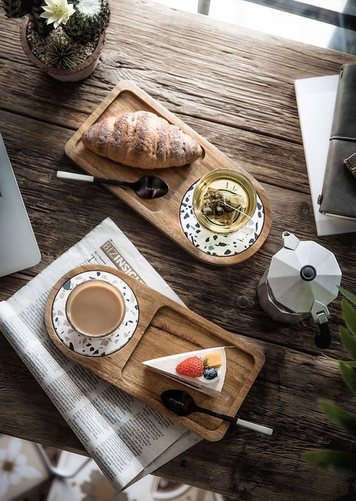 Wooden Tray with Terrazzo Coaster