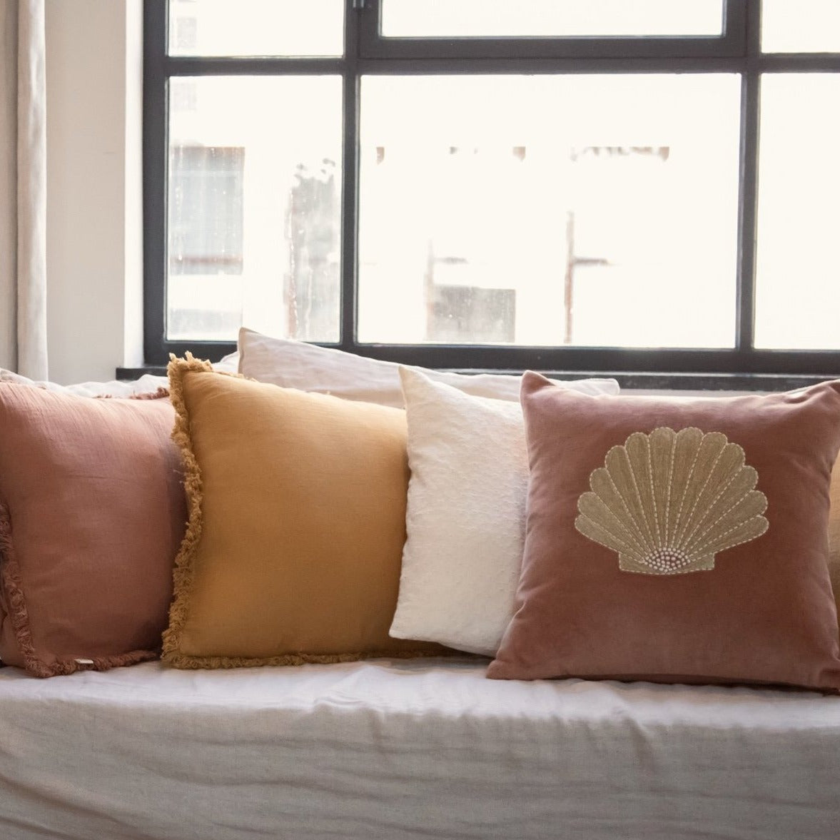 Embroidered Shell Velvet Cushion Cover