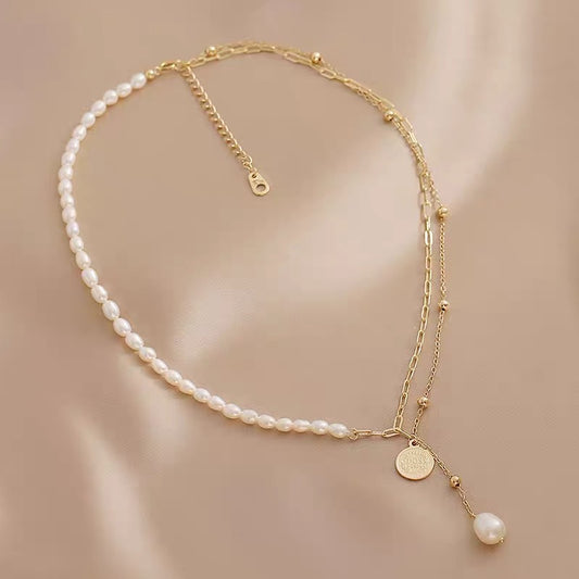 14K Gold Plated Coin Pearl Necklace