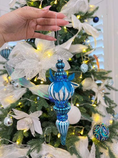 Blue Hamptons Feather Bauble Ornament