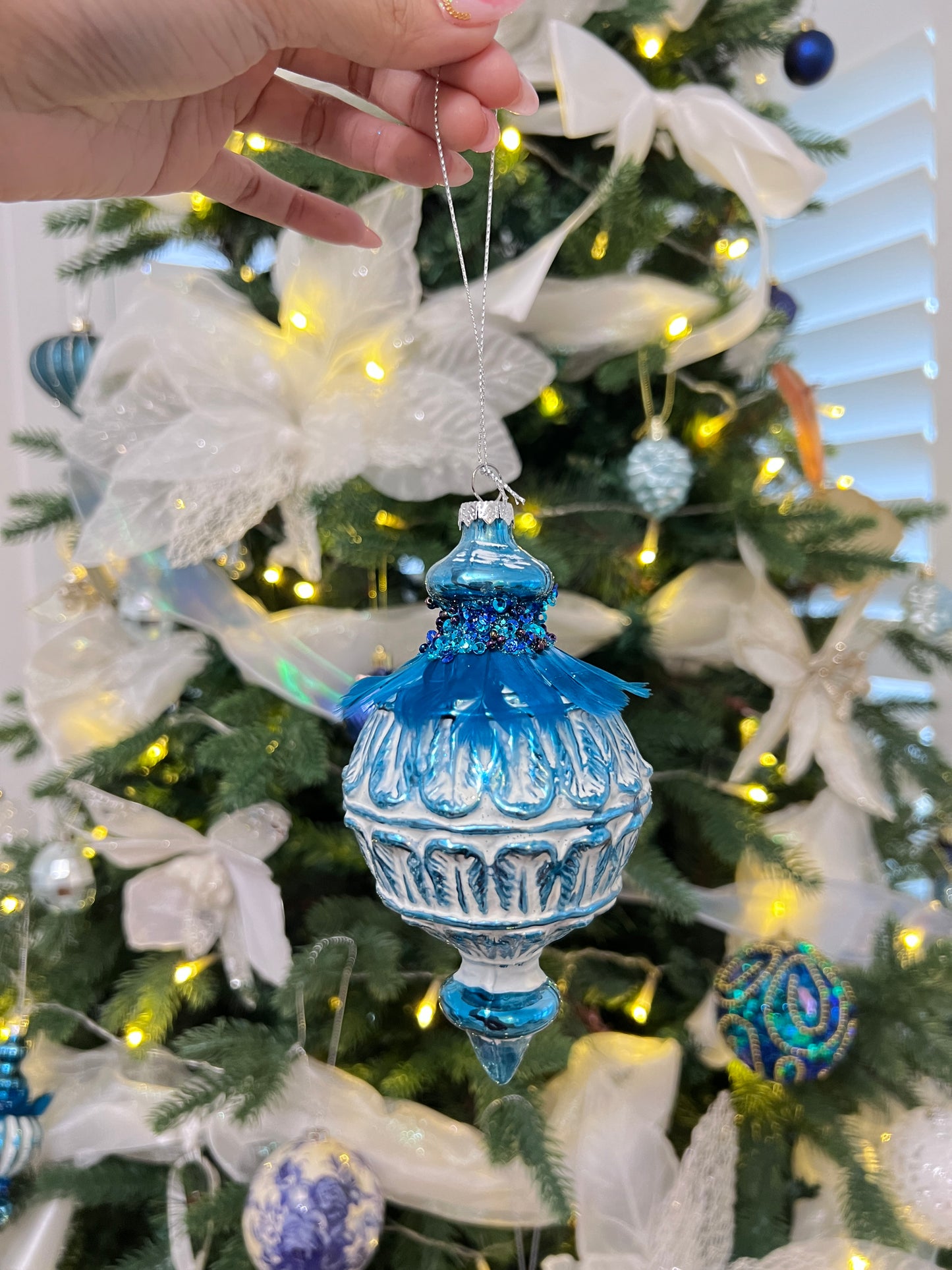 Blue Hamptons Feather Bauble Ornament