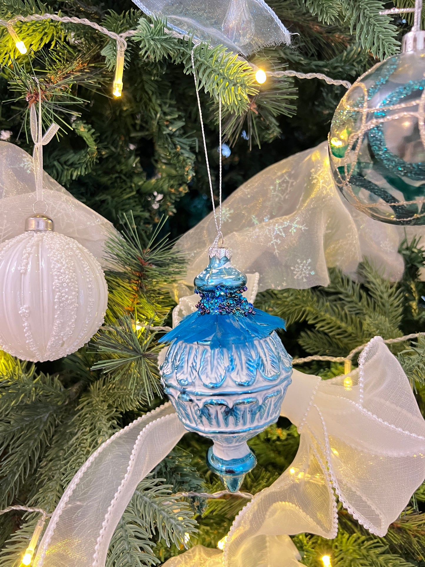 Blue Hamptons Feather Bauble Ornament