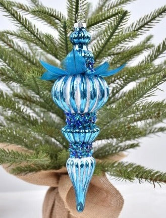 Blue Hamptons Feather Bauble Ornament